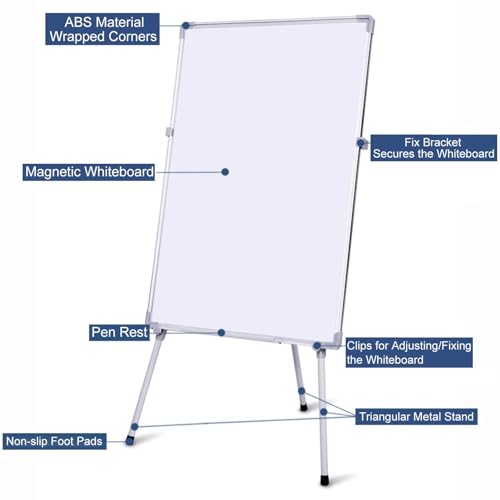 TRUNXUCL Dry Erase Board Double Sided, Standing Whiteboard, Magnetic White Board with Stand, Tripod Height Adjustable(White,80x100cm/31.5x39in)