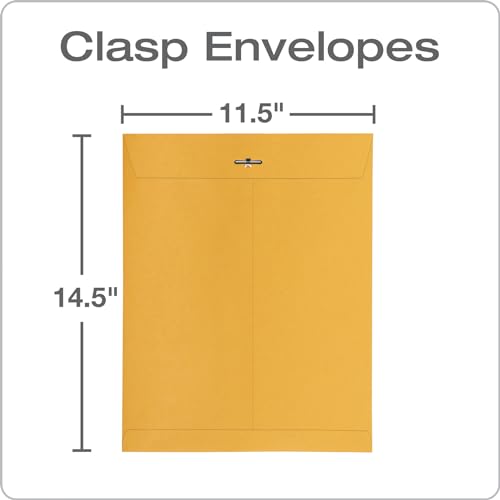 Quality Park 11-1/2 x 14-1/2 Clasp Envelopes, 100 Pack, Open-End with Gummed Flap, Heavyweight 32 lb Paper with Reinforced Holes and Double Prong Clasp, Storage Envelopes, Brown Kraft
