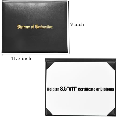 MyGradDay 12 Packs Imprinted Diploma Cover 8.5x11 Diploma Holder Graduation Certificate Cover Smooth Leather Letter Size Black