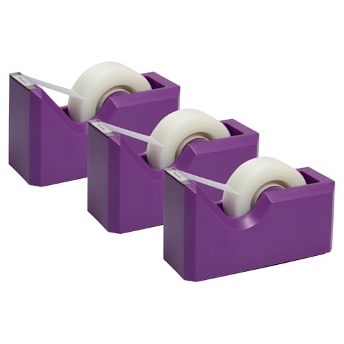 JAM PAPER Colorful Desk Tape Dispensers - Purple - 3/Pack