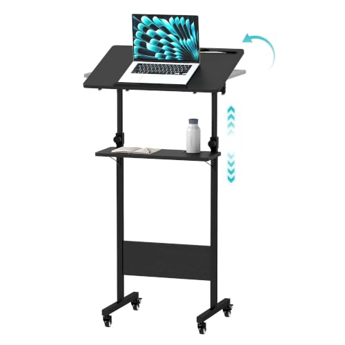 Baoz Podium with Swivel Top, Rolling Lectern, Black