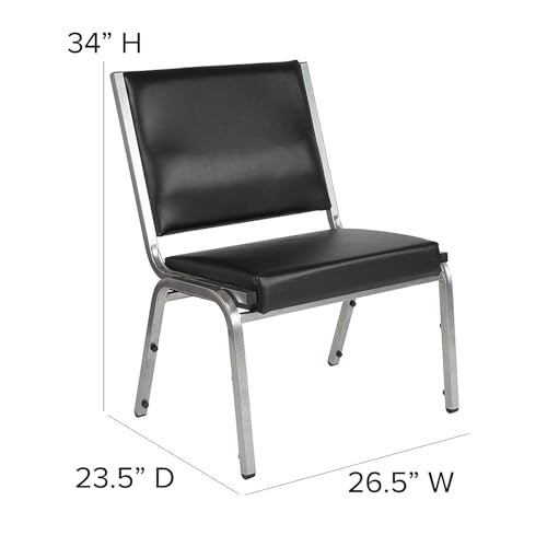 Pemberly Row Bariatric Chair, Faux Leather Upholstery, 1500 lbs Capacity, Black Vinyl and Silver Metal Frame, 34" H x 26.5" W x 23.5" D, Stackable Armless Reception Chair for Healthcare Facilities