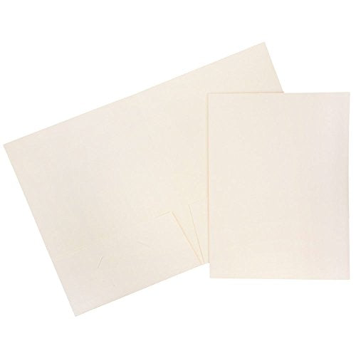 JAM PAPER Two Pocket Textured Linen Presentation Folders - Letter Size Business Folder - Ivory - Bulk 100/Box