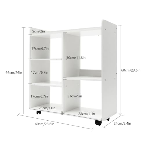 Book Shelf 5 Cube Short Bookshelf Bookcase, File Cabinet Filing Storage Cabinets, Low Shelf Cubbies Book Case with 360° Wheels and Dividers, Cube Organizer Shelf for Home Office (Warm White)