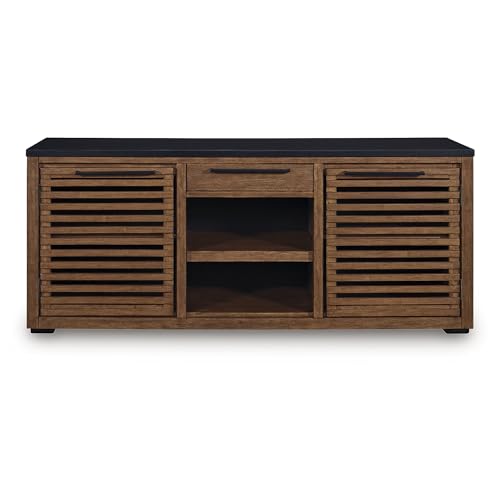 Signature Design by Ashley Kallari Casual Credenza with Anti-Tipping and Adjustable Shelf, Dark Brown & Black