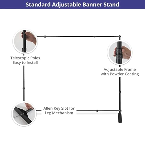 BannerBuzz Adjustable Banner Stand with Carrying Bag, Step and Repeat Backdrop Stand for Photo Booths, Trade Shows, Birthday Parties, Studios, Weddings, Special Events (Hardware Only, 10' W 8'H)