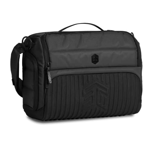 STM Dux 16L Premium Tech Messenger Bag - Carry On Travel Laptop Bag (Fits 15" Laptops) - Dual Format, Water Resistant & Luggage Passthrough - Black (stm-112-377P-01)