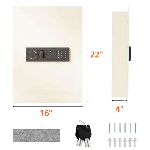 ERGOMASTER Wall Safe, Hidden In Wall Safe Between Studs, with Digital Keypad, Removable Shelf, for Gun Passports Money Jewelry, White