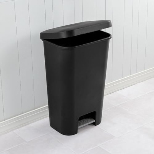 Sterilite Rectangular Step On Kitchen Wastebasket, 11.9 Gal, Black, 12-Pack