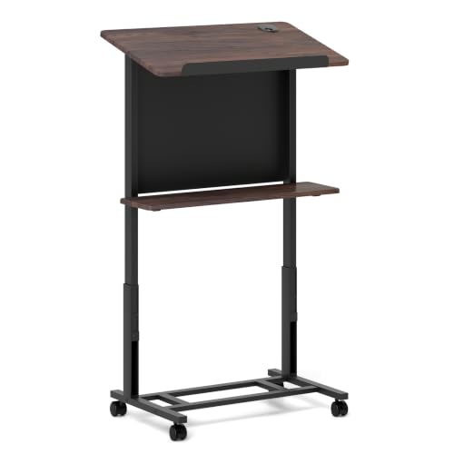 SlickBlue Height Adjustable Rolling Podium Stand with Storage Shelf Lectern