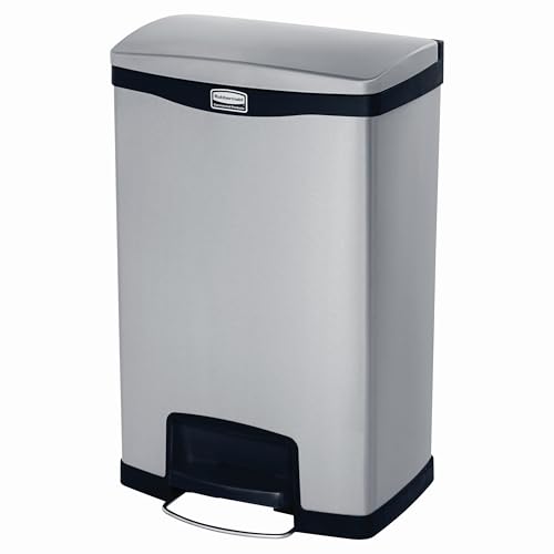 Rubbermaid Commercial Products Impressions Metal Step On Trash Can, Front Step, 13 GAL, Stainless Steel Black, Indoor for Hospitals/Office Spaces/Restaurants