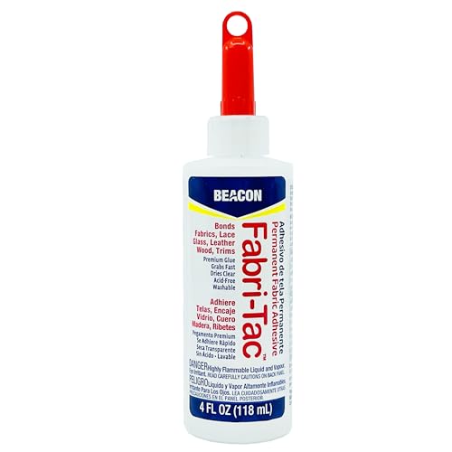 BEACON Fabri-Tac Premium Fabric Glue - Quick Drying, Crystal Clear, Permanent - for Fabrics, Canvas, Lace, Wood and More, 4-Ounce, 12-Pack