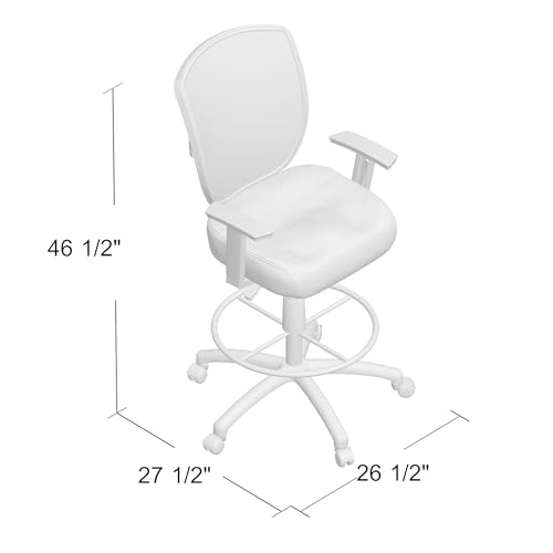 Scranton & Co Mesh Adjustable Height Drafting Stool, Black Finish, 46-49 in H x 27 in W x 27 in D, 4 in Foam Seat Cushion, Chrome Footring, Hooded Casters, Commercial Grade Office Chair