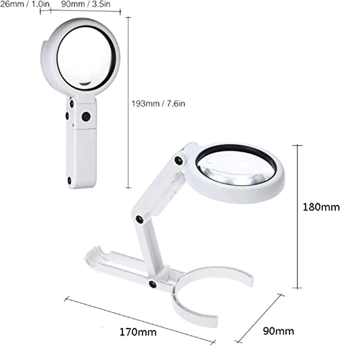 DULASP Reading Magnifier, 5X HD Handheld Magnifier Illuminated Desktop Magnifying Glasses with 8 Led Lights & Foldable Handle for Seniors and Children, for Reading, Educa