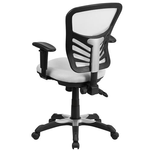 Scranton & Co Mid Back Mesh Swivel Office Chair, White Finish, Adjustable Height, Built-in Lumbar Support, Triple Paddle Control, Tilt Lock Mechanism, Ergonomic Design for Home Office Use