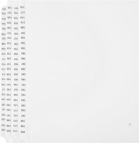 Exhibitindexes® Numbered Dividers 101-200 AVE Style Bold Font Tabs Made in USA