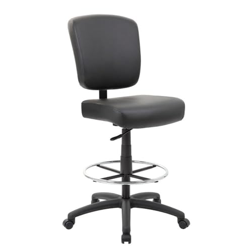 Scranton & Co Heavy Duty Wide Seat Drafting Stool, Black Caressoft Upholstery, Adjustable Seat Height, 275 lb Capacity, Chrome Footring, Sturdy Nylon Base, Comfortable Office or Drafting Chair