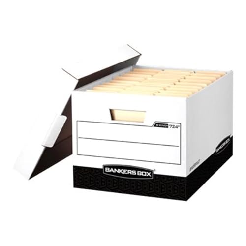 Bankers Box 12-Pack R-Kive Heavy Duty File Storage Boxes with Lids, FastFold Assembly, Letter/Legal, (00724)