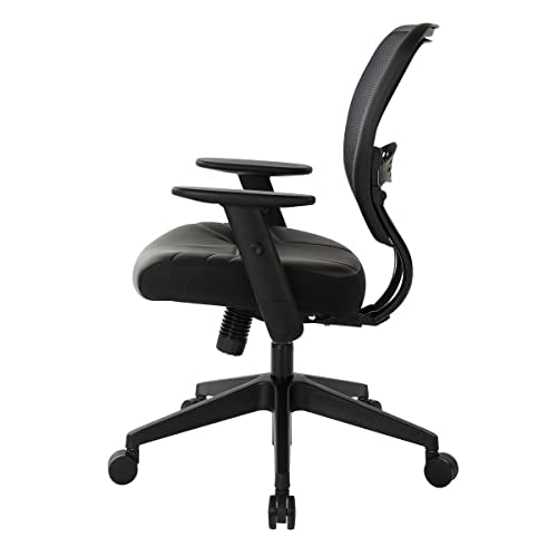 Space Seating 57 Series Professional Dark Air Grid Back Manager's Adjustable Office Chair with Built-in Lumbar Support and Padded Seat, Black Bonded Leather