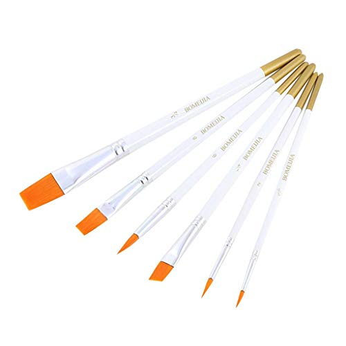HBJWOV 6pcs/Set Paint Brushes Different Variet Models Nylon Hair Wooden Pole for Watercolor Oil Acrylic Painting Drawing Art Supplies