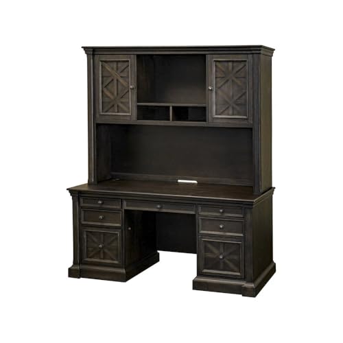 Starlight Wood Hutch with Doors, Fully Assembled, 2 Wood Doors, Center Open Storage, 2 Adjustable Shelves, Antique Hardware, Brown