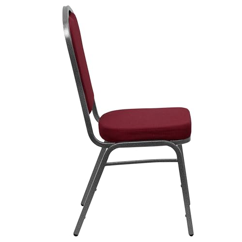 Flash Furniture 01SV3169 Crown-Back Stacking Chair, Burgundy Fabric, 2.5 Seat, Silver Vein