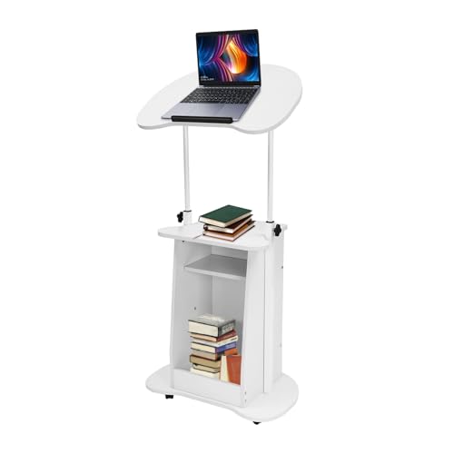 YIYIBYUS Presentation Stand, Mobile Height Adjustable Church Classroom Lecture, Portable Presentation Stand, Standing Laptop Cart for Church School Office Conference,23.62in Height (White)