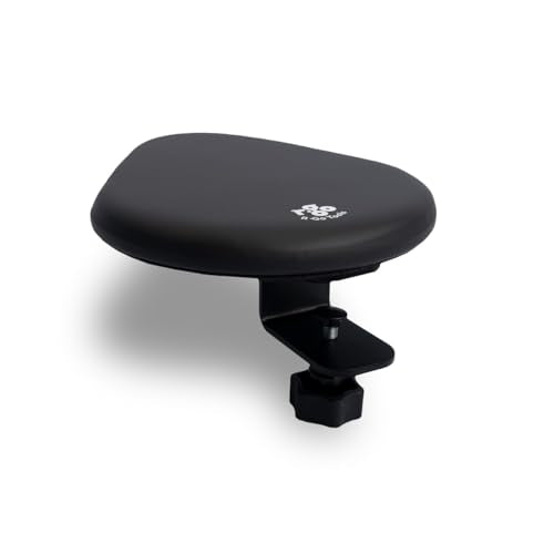 R-Go Arm Rest Split for Desk, Distance Adjustable, Ergonomic Desk Extender Tray in 2 Parts, Elbow & Wrist Support, Soft Sponge Built-in, Easy Typing Pain Relief, Punch-Free Clamp on, Black (2pcs)