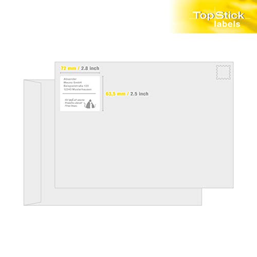 TopStick 8726 Multi-Purpose Labels, 12 Labels Per A4 Sheet, 63.5 x 72 mm, 12000 Labels, Self Adhesive, Stickers for Laser and Inkjet Printers, White