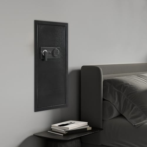 Wall Embedded Safe, Hidden Wall Safe with Dual Alarm, Password Lock & Type-C Emergency Power - Steel Security Box for Home Office Bedroom Jewelry Storage - Safety Cabinet, Black, 14.57x3.94x31.5in