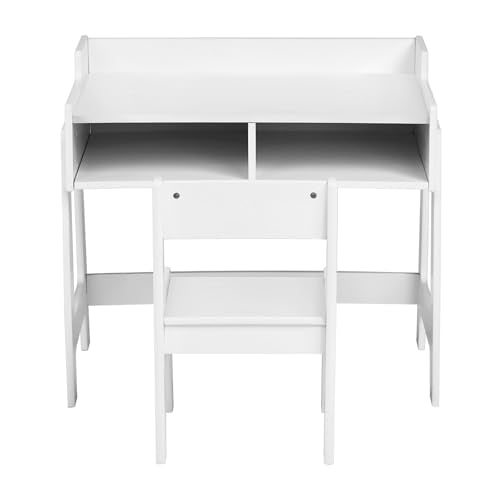 2 Pieces Study Desk and Chairs Set,Rectangular Wooden Activity Tables,Bedroom Student Writing Desk,Study Dining Reading Table Set,with Storage,for Small Space Living Room Study Room Playroom (White)