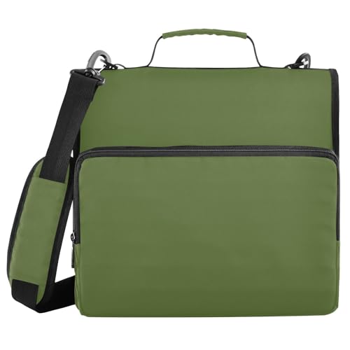 YEGAME Olive Green Waterproof Zipper Binder with Shoulder Strap, 3-Ring Trapper Keeper with Lay-Flat Design and Multiple Compartments for School & Office, Adults & Kids