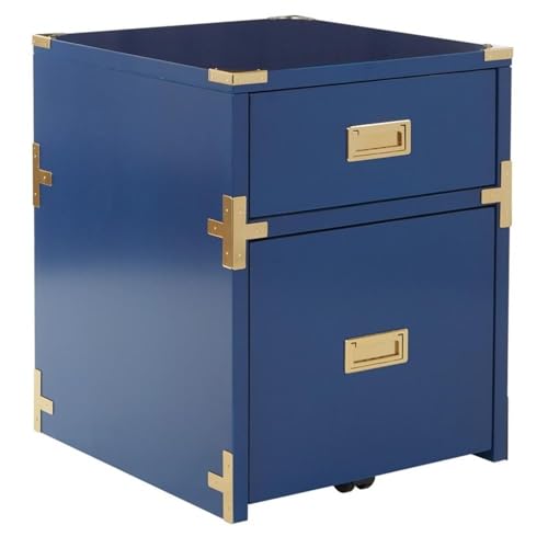 Pemberly Row 2 Drawer File Cabinet, 19.25"W x 20.38"D x 24"H, Solid Wood with Metal Hardware, Lapis Blue Finish, Fully Assembled, Classic Campaign Style Office Storage for Letter and Legal Size Files