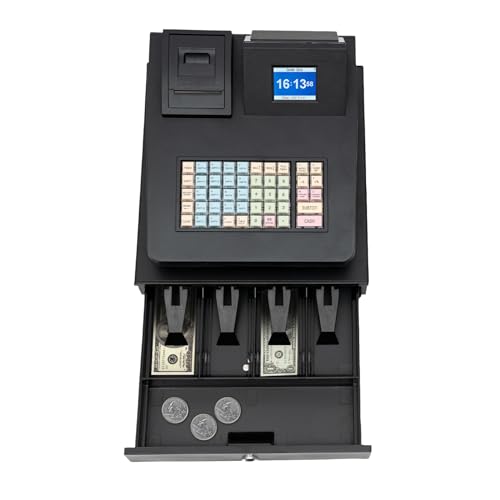 48 Keys Electronic Cash Register, Dual-Screen Commercial POS System Thermal Receipt with Printer 8-Digital LED Money Box & PC Connectivity for Retailer Supermarket Restaurants