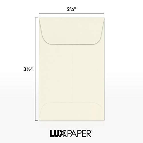 LUXPaper #1 Coin Envelopes in 80 lb. Pool, Envelopes for Coin Collections, Garden Seeds, Stamps, and More, w/Moistenable Glue, 1000 Pack, Envelope Size 2 1/4 x 3 1/2 (Natural)