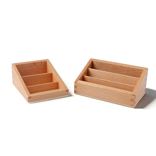 Premium Montessori Large Three Part Box – Solid Beechwood Storage Box for Language 3-Part Cards, Sorting & Classification Tray, Practical Life Materials for Card Organization, Homeschool Classroom