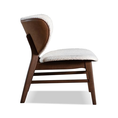 Furniture of America Lucian Mid-Century Modern Solid Wood 2 Piece Brown Round Side Table Set with Upholstered Chair, Easy Assembly, for Home, Office, Living Room, Walnut