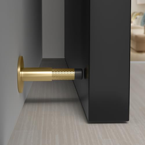 Mega Handles Knurled Baseboard Door Stop Satin Brass (3-Pack) - Wall Mount