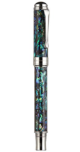 Xezo Maestro Fountain Pen, Fine Nib. Natural Abalone Sea Shell with Pure Platinum Plating. Handcrafted, Limited Edition, Serialized