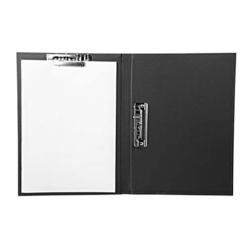 AthuAh School & Office Supplies, 5 Packs A4 and Letter-Sized Cover Folder with Double Metal Clip Data Sorting Binder Leather Clipboard Plastic Folders(Black)