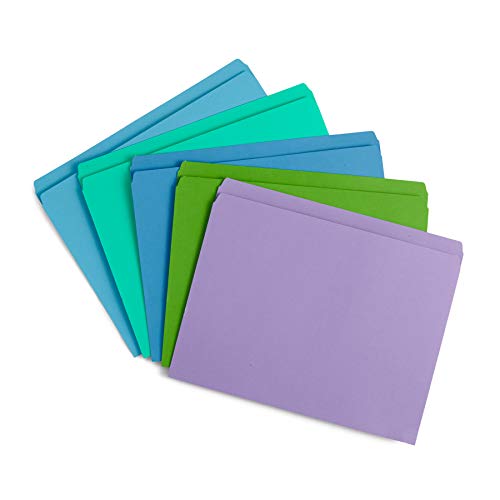 Blue Summit Supplies 100 File Folders, Letter Size, Straight, Ocean Tones