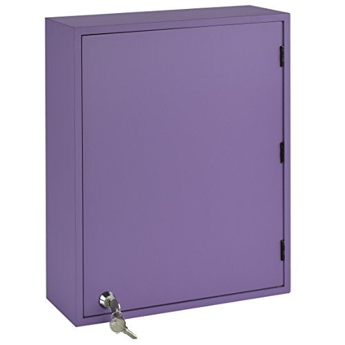 Acrimet 48-Key Cabinet with Lock, Wall Mount Wooden Key Organizer, Security Key Storage Box (48 Positions) with Numbered Hooks & Clear Purple Key Tags – Commercial & Home Use (Purple)