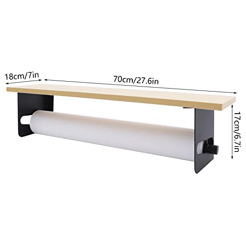 Wall Mounted Paper Roll Holder with Cutter, Carbon Steel Density Board Paper Dispenser with Storage Shelf, Drawing Board for Kids Room Office Cafe Restaurant Studio, Space Saving, Black