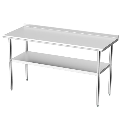 Derro Stainless Steel Table for Prep & Work, 24 X 60 in, Metal Commercial Heavy Duty Table with Backsplash and Adjustable Under Shelf and Foot for Restaurant, Home and Hotel