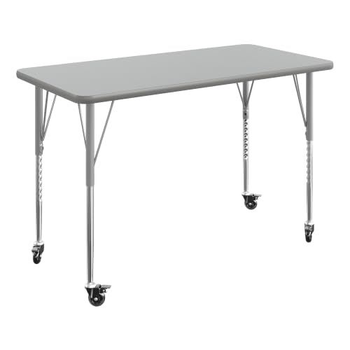 Flash Furniture 48" x 24" Adjustable Activity Table, Gray, Casters