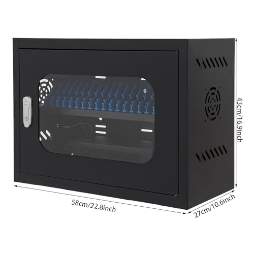 12/20-Unit Charging Cabinet for Laptops & Tablets, Locking Laptop Storage Charging Box, Cell Phone Charging Station for iPad, Tablets for Schools & Offices, Visible Window (Black, 20-Unit)