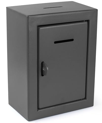 Metal Charity Donation Box - Secure Steel Collection Box with Front Slot, Easy Wall Mount, 8.5x6.5x4" Gray