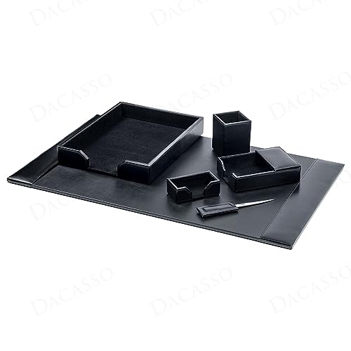 Dacasso 6 Piece Black Bonded Leather Luxury Desk Accessory Set - Desk Pad & Organization Essentials