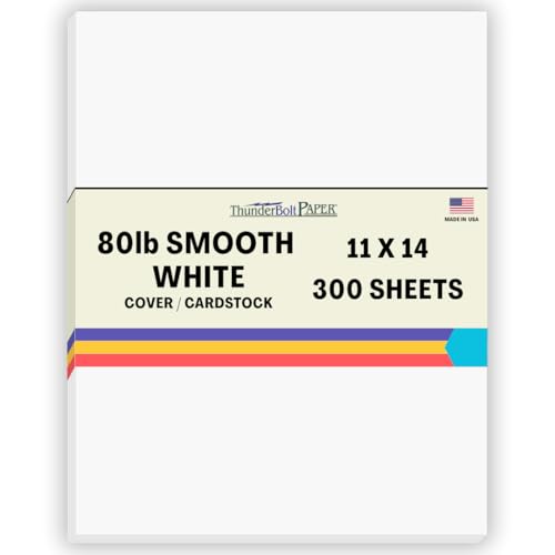 300 Bright White Smooth Card Paper Sheets - 11" X 14" (11X14 Inches) Scrapbook|Picture-Frame Size - 80# (80 lb/Pound) Cover Weight - Quality Paper - Smooth Finish