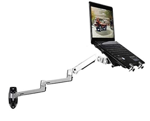 NBGYS XSJ8013WT Wall Mounted Desk with Monitor and Laptop Stand, Adjustable Laptop Arm for Couch, Bed, Under Desk Mount, Portable Vertical Laptop Holder with Storage, Fits 17-27"